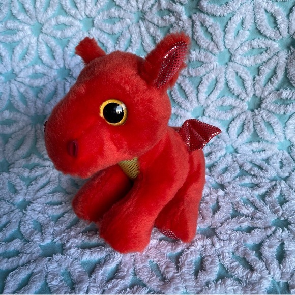 Aurora Dragon flame red Small Sparkle Tales 7" - Enchanting Stuffed Animal plush - Picture 7 of 8